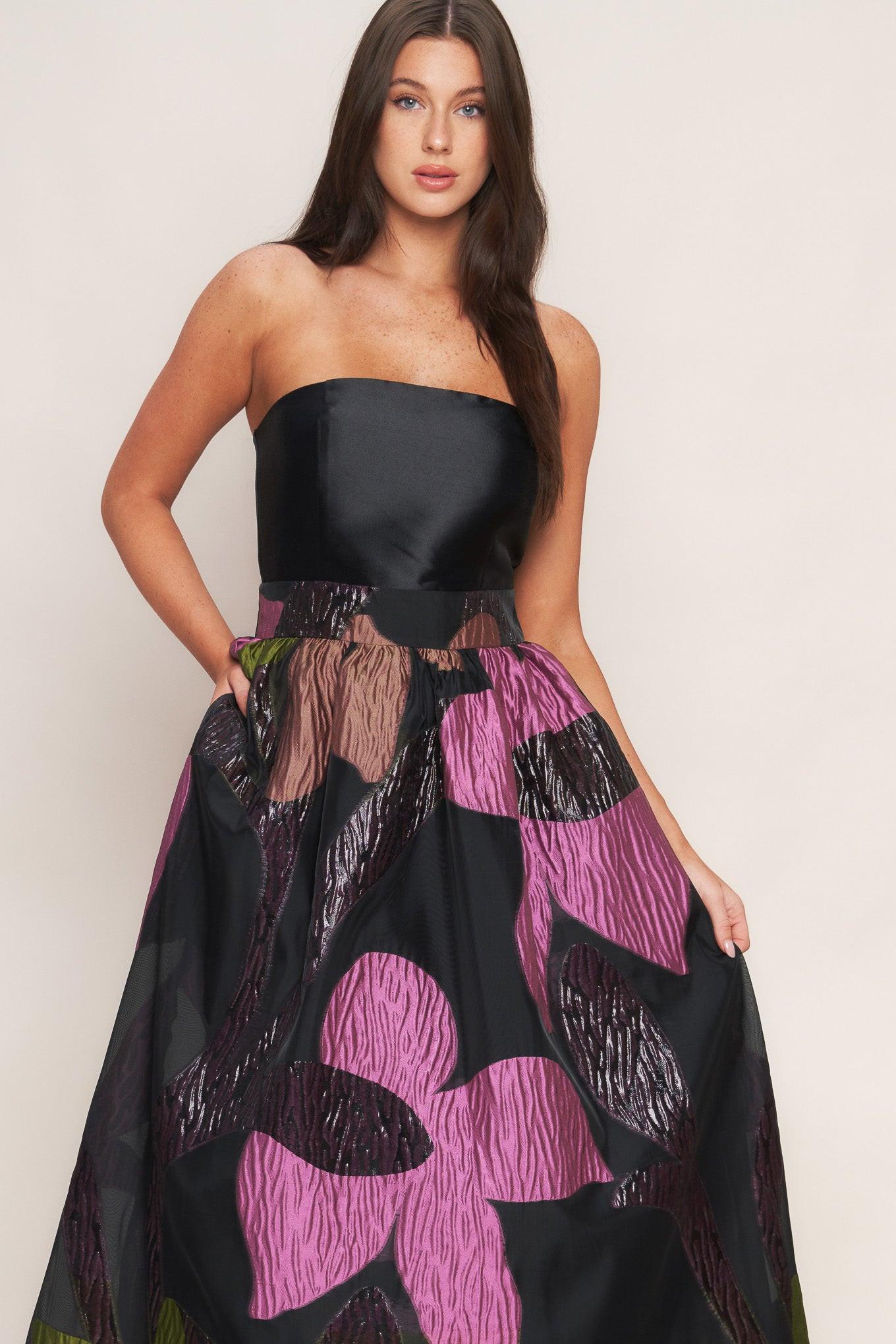 ABSTRACT ROSE WOVEN MIDI DRESS Flying Tomato