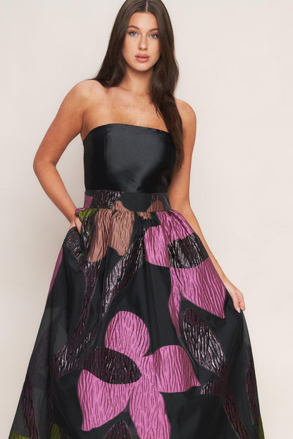 ABSTRACT ROSE WOVEN MIDI DRESS Flying Tomato