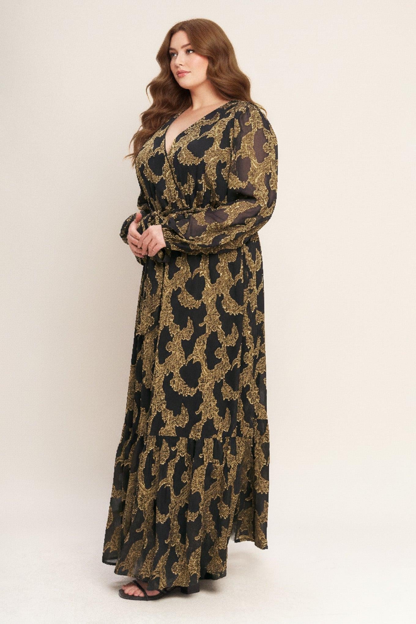 MIDNIGHT MOSS WOVEN JACQUARD MAXI DRESS Flying Tomato