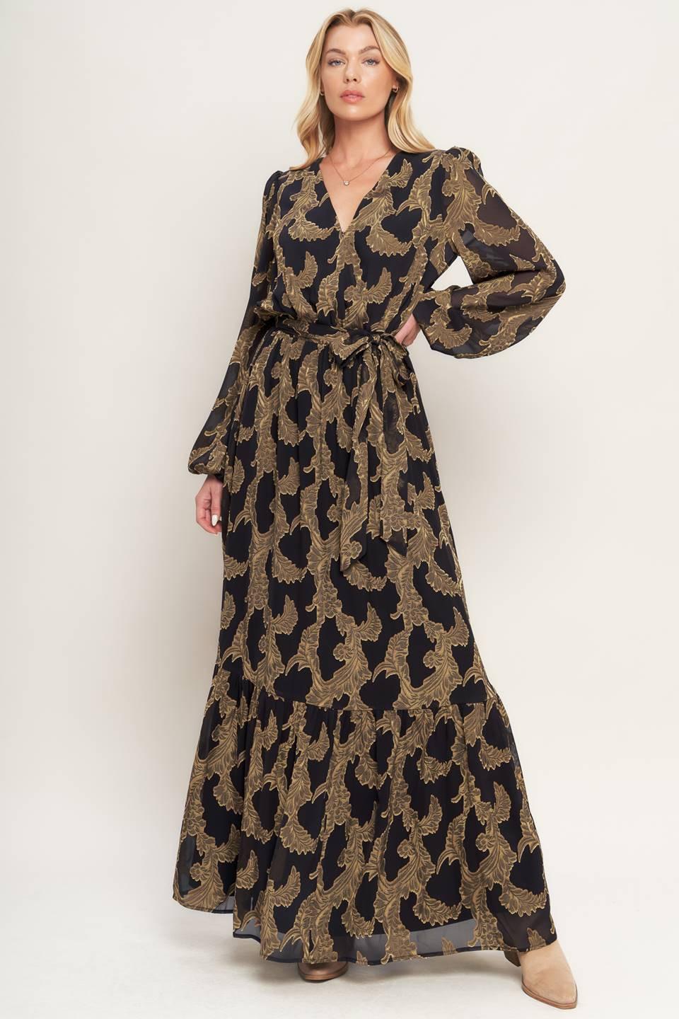MIDNIGHT MOSS WOVEN JACQUARD MAXI DRESS Flying Tomato