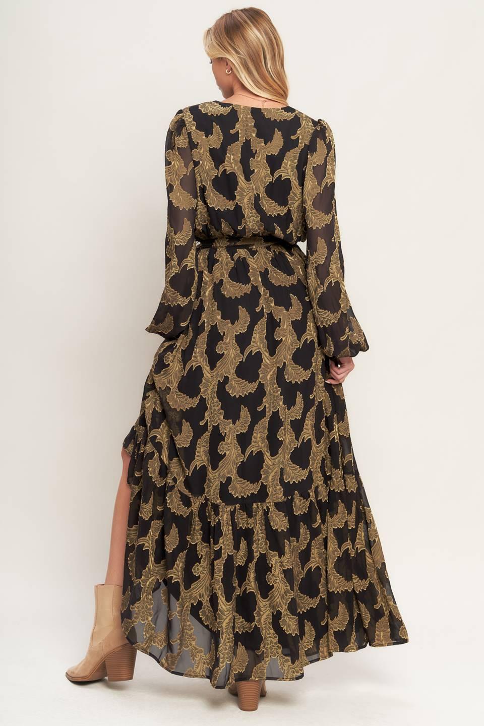 MIDNIGHT MOSS WOVEN JACQUARD MAXI DRESS Flying Tomato