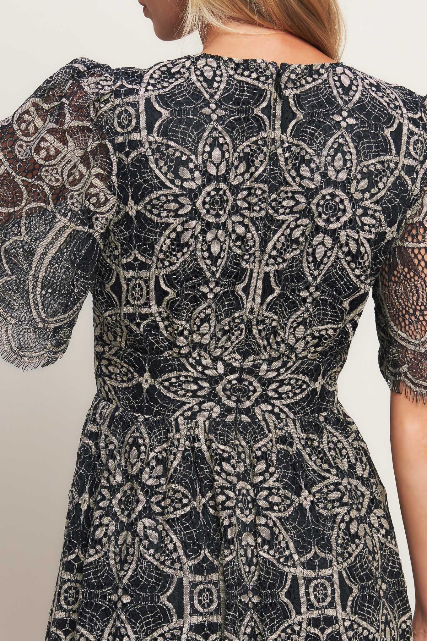 GOTHIC BLOOM WOVEN LACE MIDI DRESS Flying Tomato