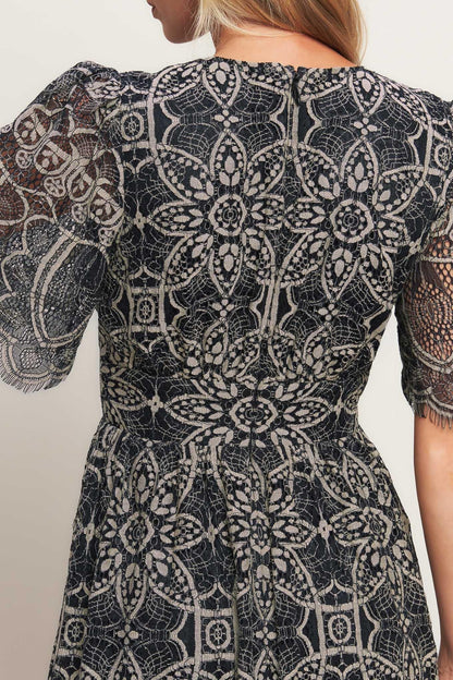 GOTHIC BLOOM WOVEN LACE MIDI DRESS Flying Tomato