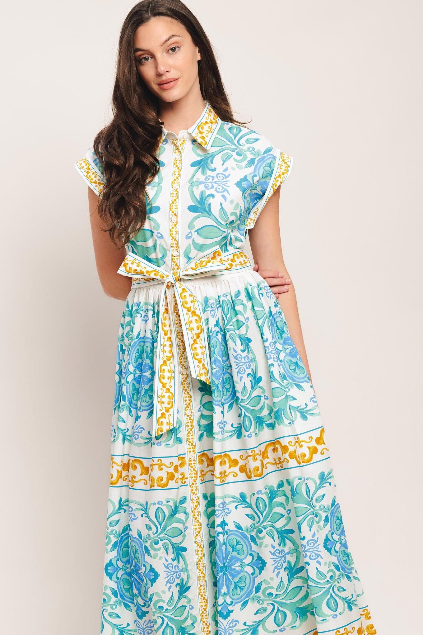 BLUE REGALIA WOVEN MIDI DRESS Flying Tomato