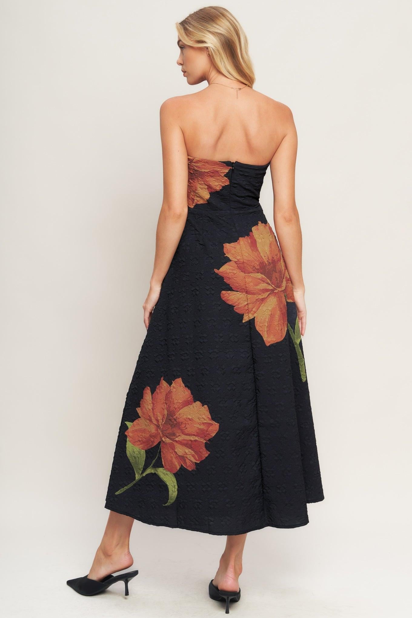 ART NOUVEAU BLOOM WOVEN MIDI DRESS Flying Tomato