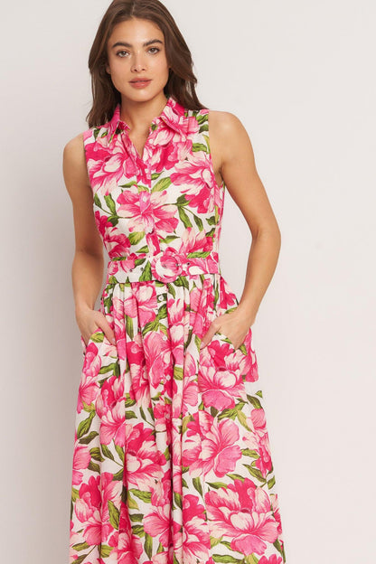 PINK PARADISE WOVEN MIDI DRESS Flying Tomato