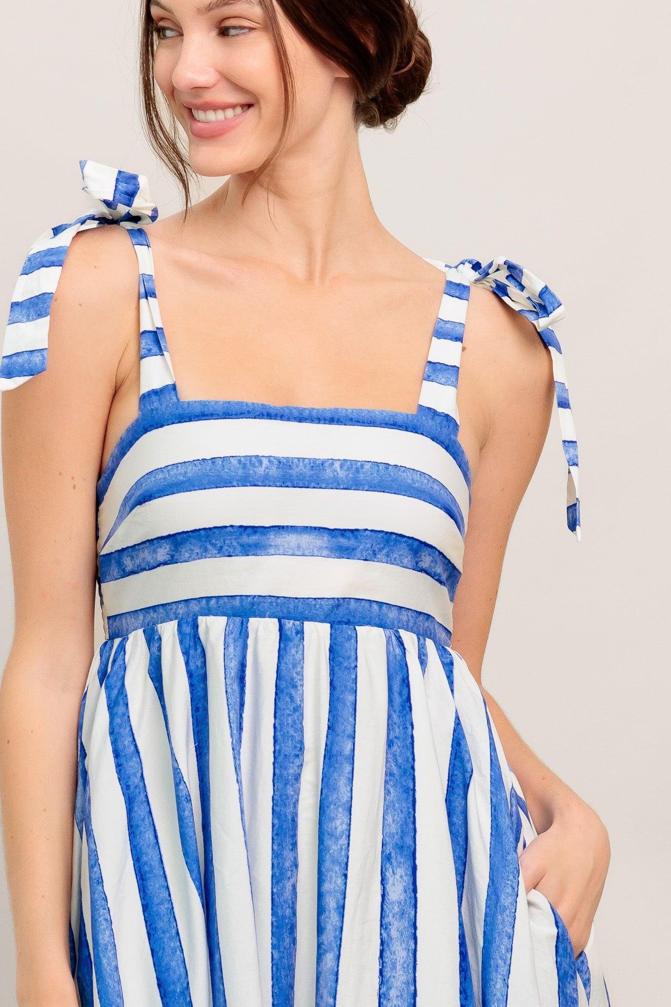 BLUE HORIZON BEAUTY WOVEN MIDI DRESS Flying Tomato