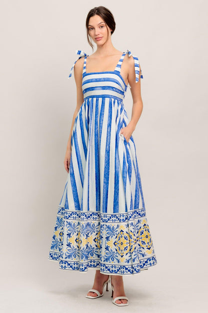 BLUE HORIZON BEAUTY WOVEN MIDI DRESS Flying Tomato