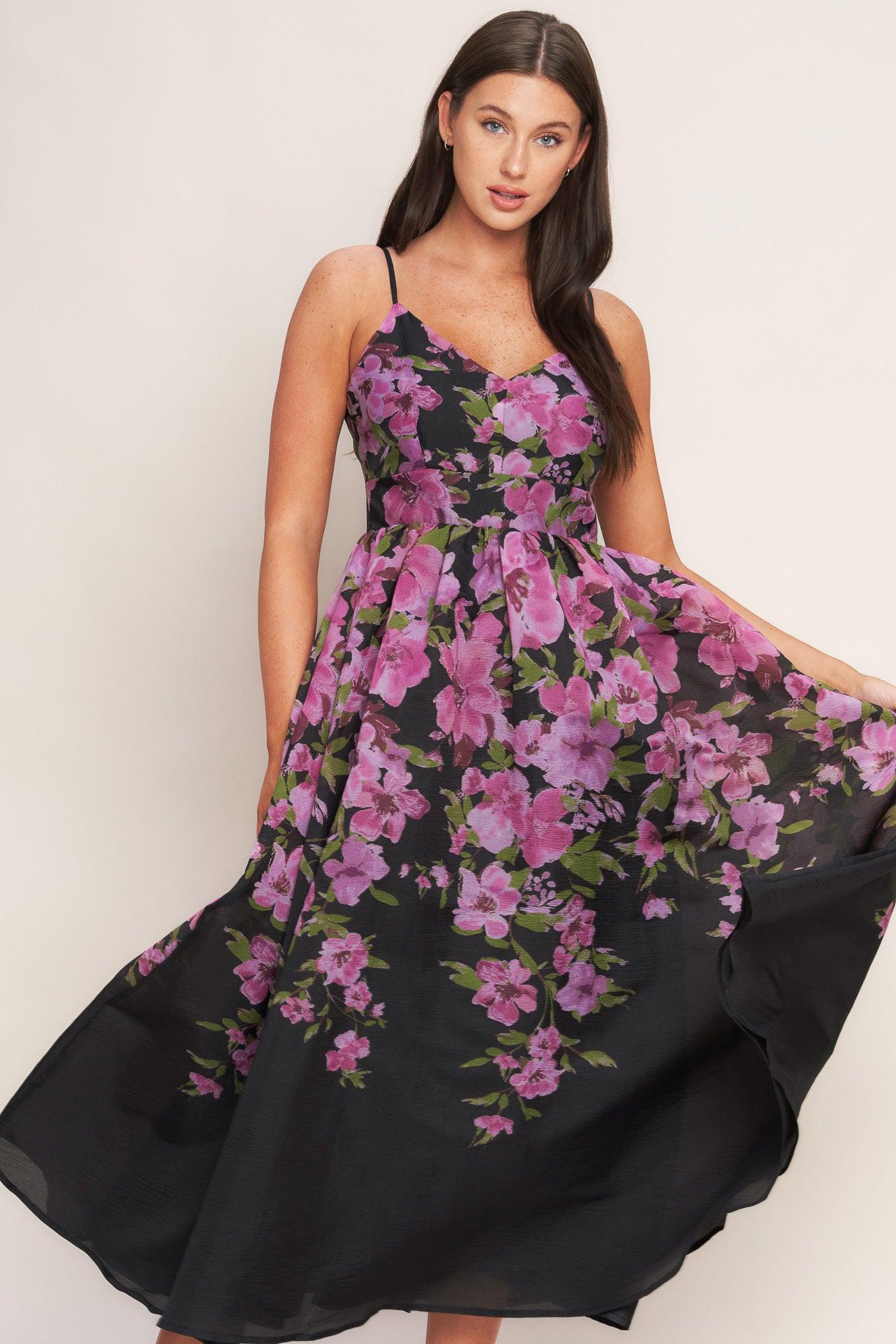 NIGHTFALL BLOSSOM WOVEN MIDI DRESS Flying Tomato