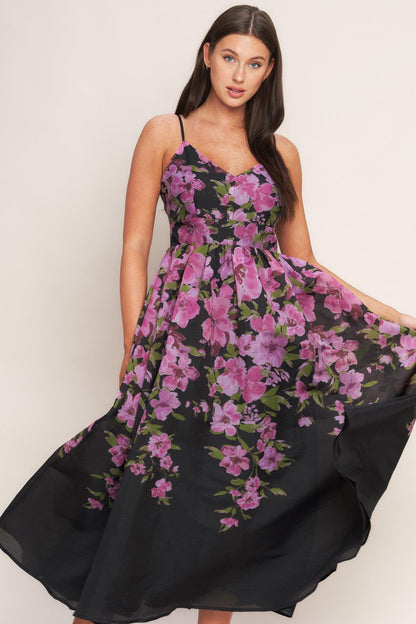 NIGHTFALL BLOSSOM WOVEN MIDI DRESS Flying Tomato