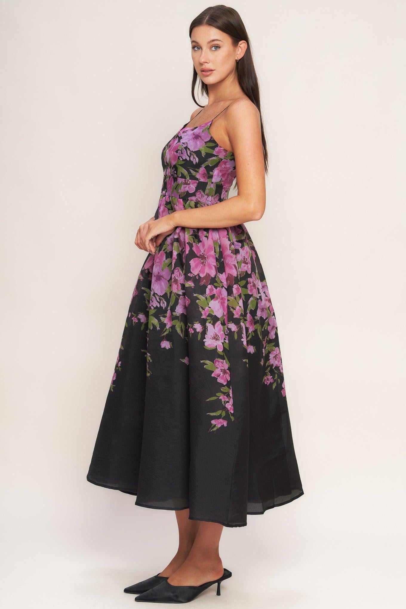 NIGHTFALL BLOSSOM WOVEN MIDI DRESS Flying Tomato