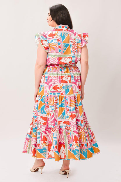 RIVIERA MOSAIC WOVEN MIDI DRESS Flying Tomato