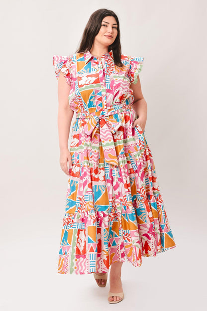RIVIERA MOSAIC WOVEN MIDI DRESS Flying Tomato