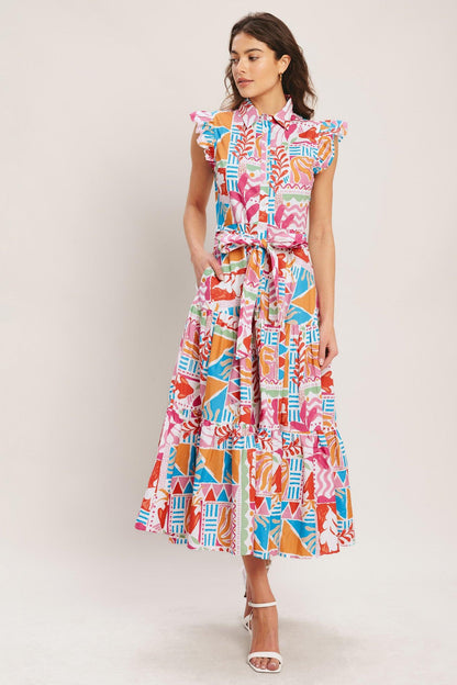 RIVIERA MOSAIC WOVEN MIDI DRESS Flying Tomato