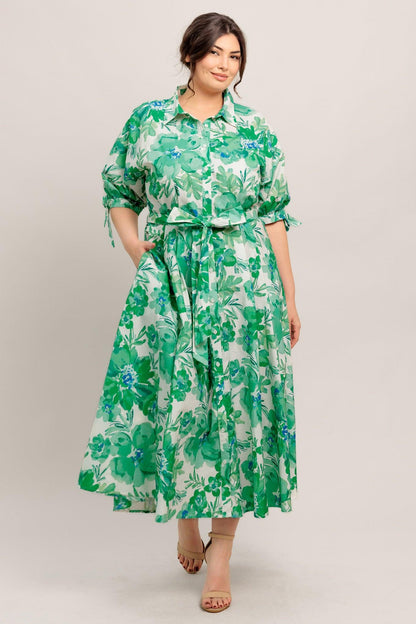 SIMPLY IN BLOOM WOVEN MIDI SHIRT DRESS Flying Tomato