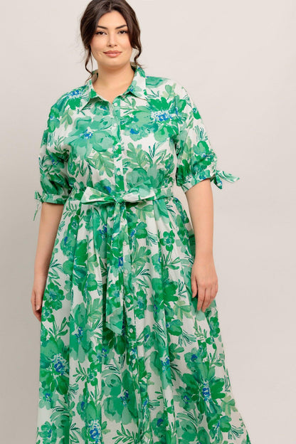 SIMPLY IN BLOOM WOVEN MIDI SHIRT DRESS Flying Tomato