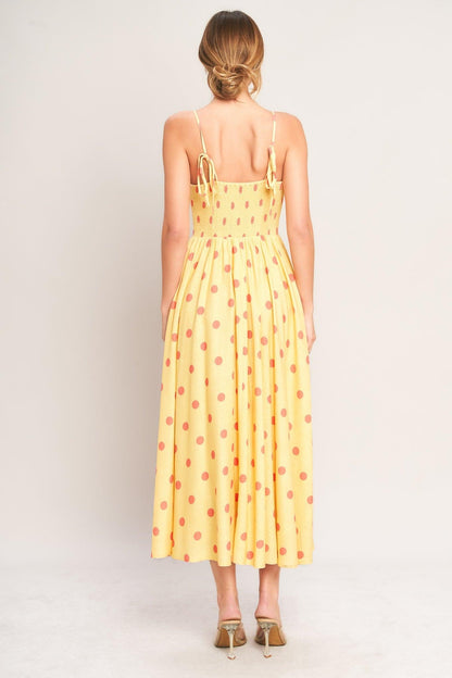 GOLDEN SUMMER POLKA WOVEN MIDI DRESS Flying Tomato