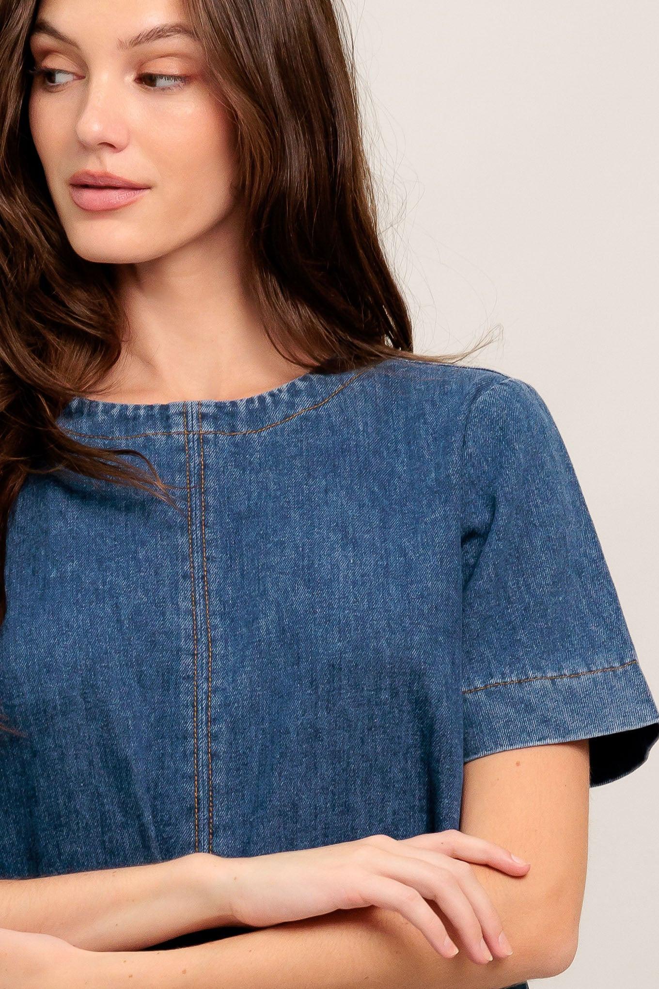 SIMPLY PUT TOGETHER DENIM MINI DRESS Flying Tomato