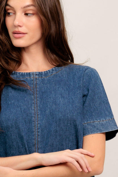 SIMPLY PUT TOGETHER DENIM MINI DRESS Flying Tomato