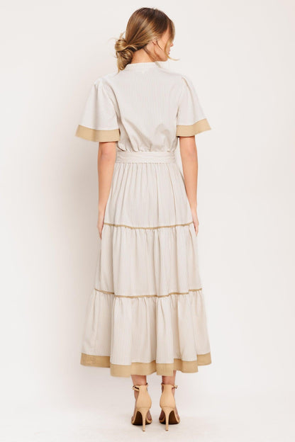 PARIS MORNING TAUPE WOVEN MIDI DRESS Flying Tomato