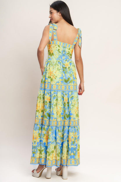 GOLDEN HOUR BLOOM WOVEN MAXI DRESS Flying Tomato