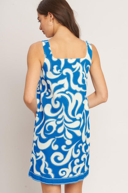 AZURE SWIRL WOVEN MINI DRESS Flying Tomato