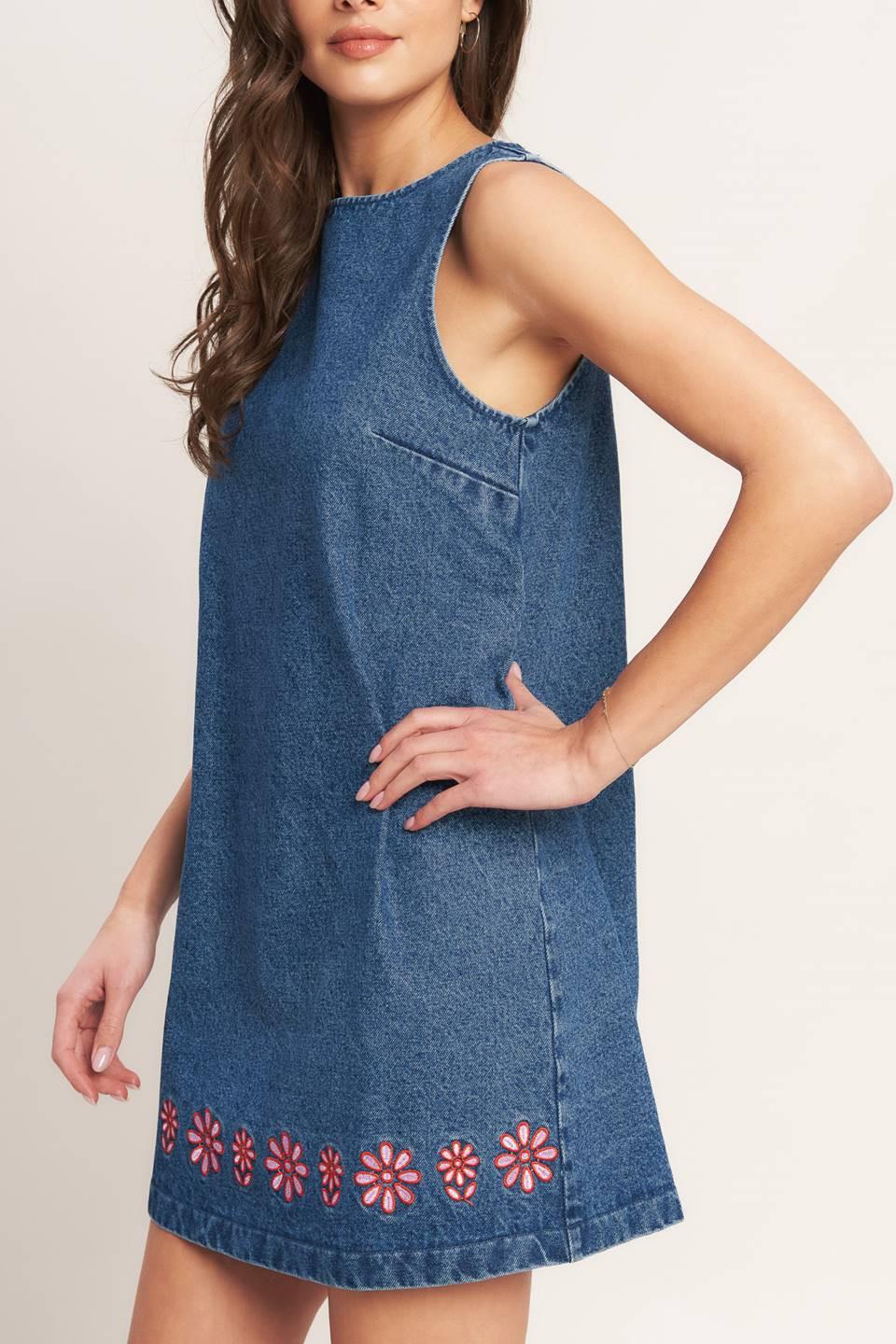ARTISAN-INSPIRED DENIM MINI SHIFT DRESS Flying Tomato
