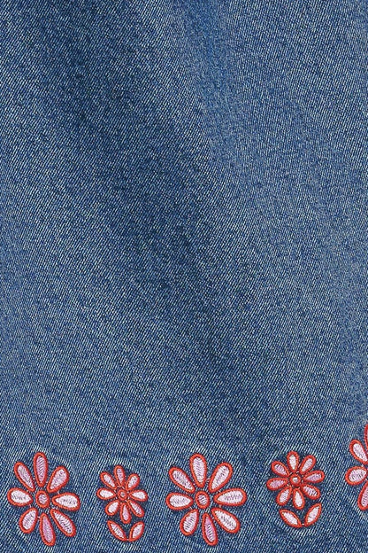 ARTISAN-INSPIRED DENIM MINI SHIFT DRESS Flying Tomato