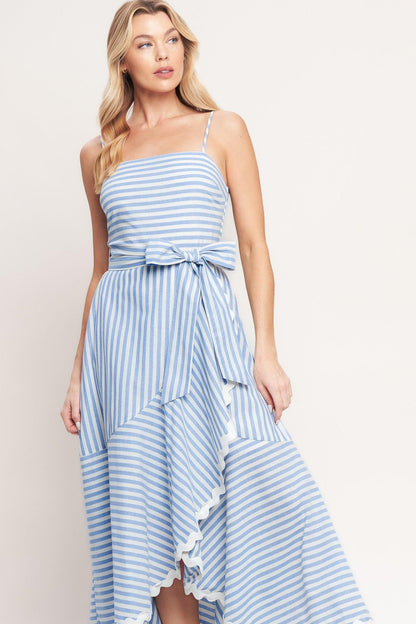 TIED TO YOU STRIPED WOVEN MIDI DRESS Flying Tomato