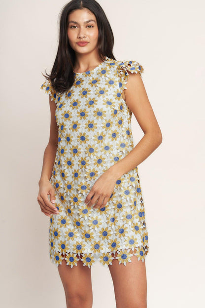 LITTLE RAY OF JOY WOVEN LACE MINI SHIFT DRESS Flying Tomato