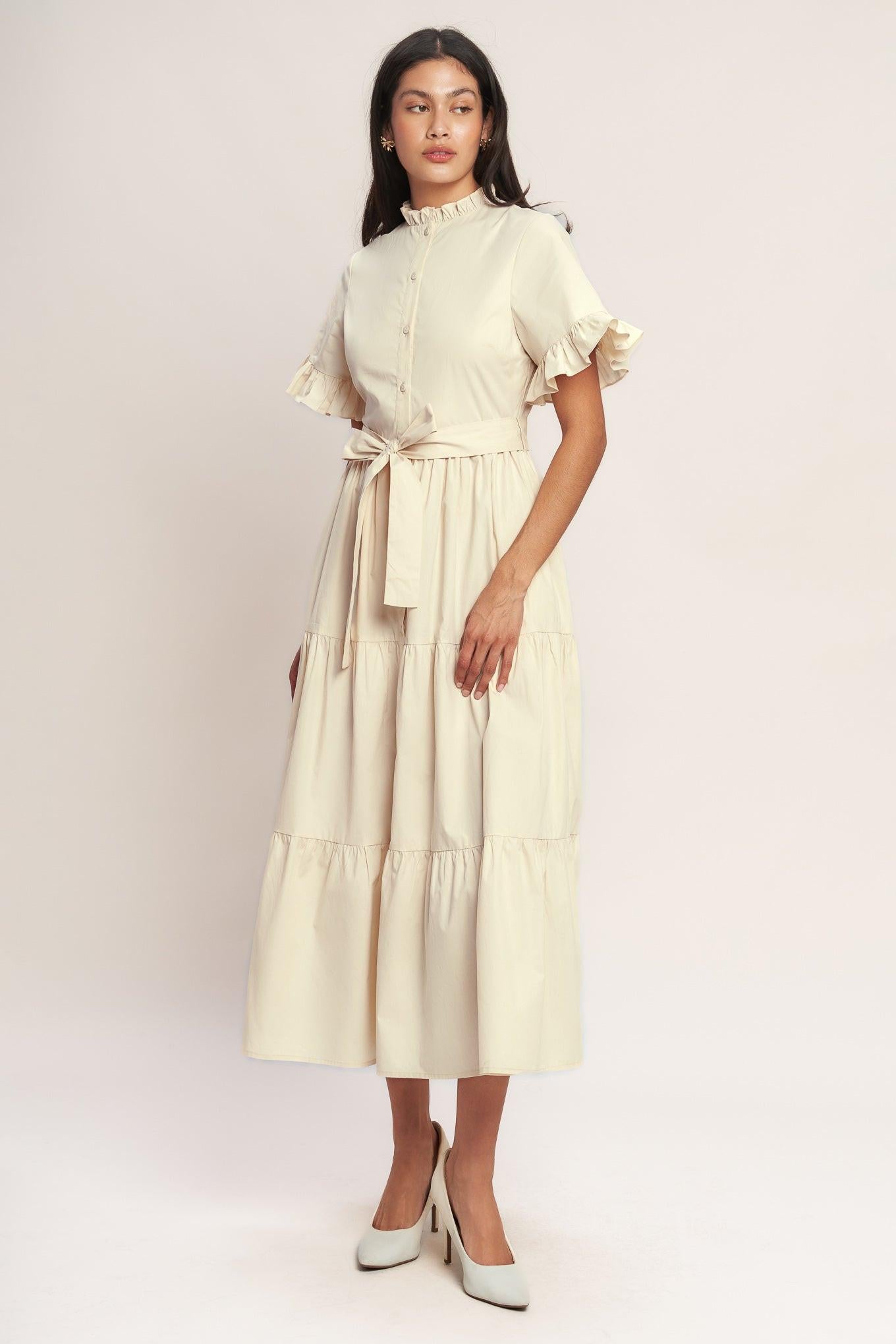 FEELS LIKE A COMPLIMENT WOVEN MIDI DRESS Flying Tomato