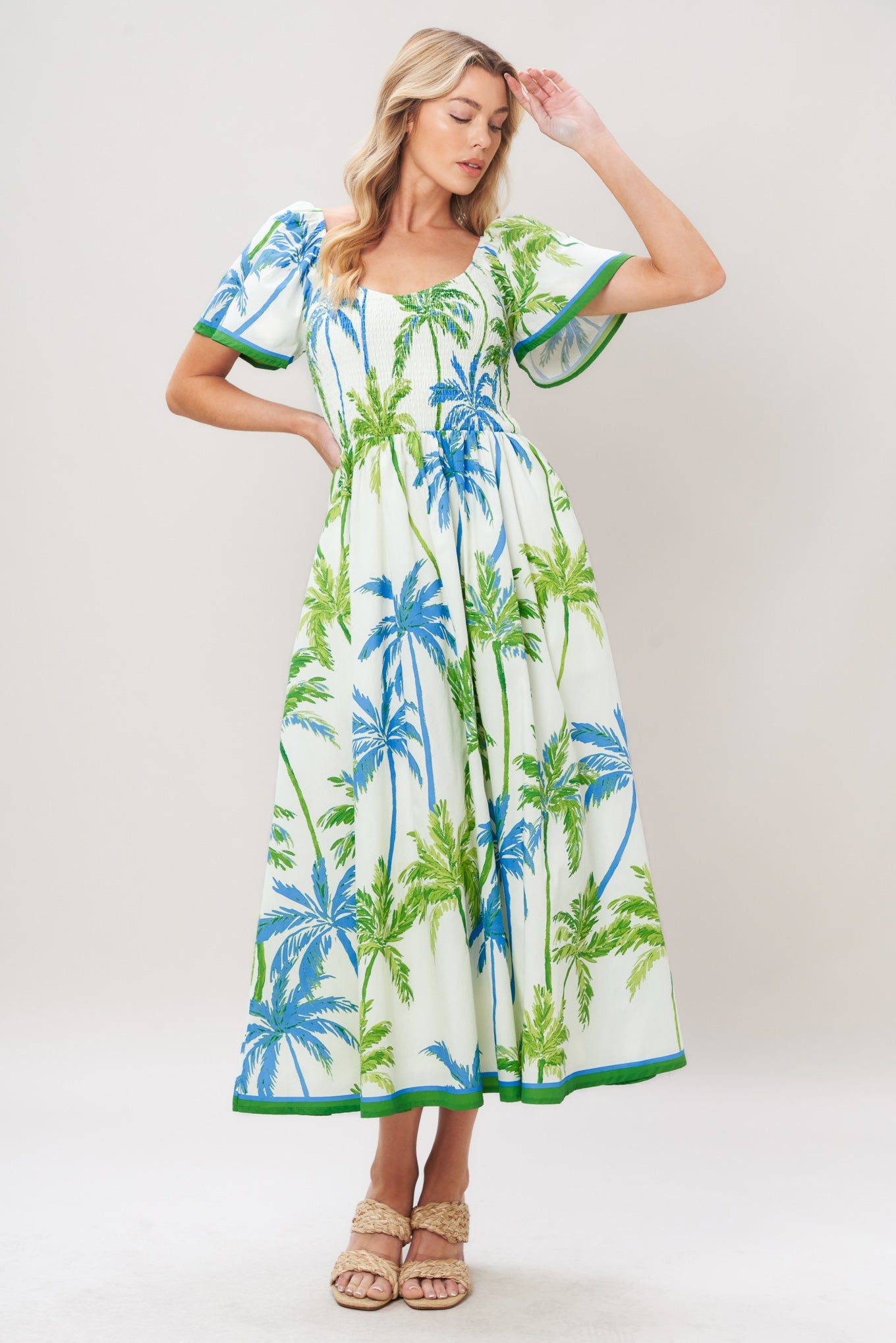 PALM ESCAPADE WOVEN MIDI DRESS Flying Tomato