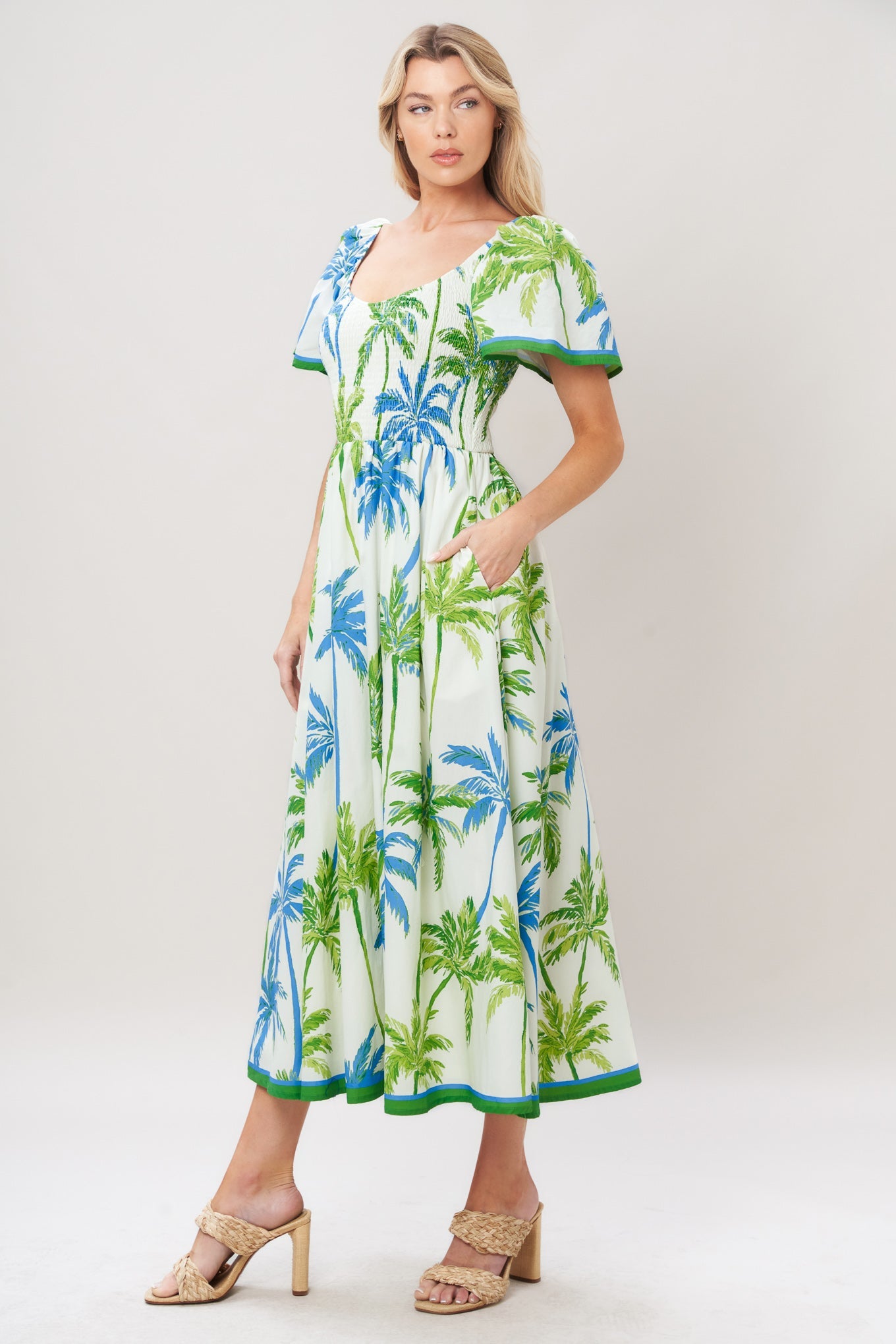 PALM ESCAPADE WOVEN MIDI DRESS Flying Tomato
