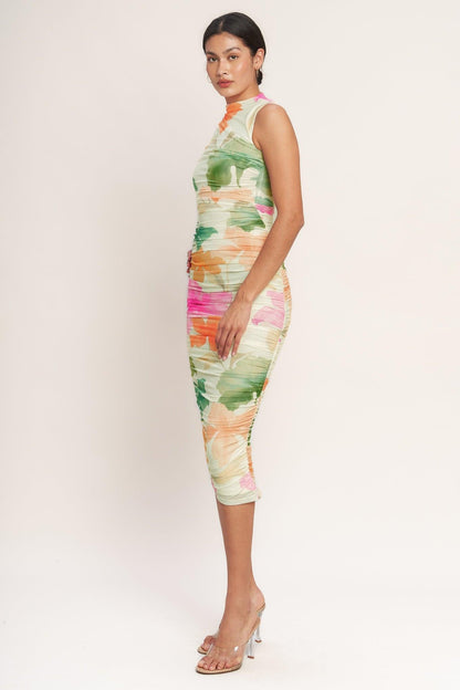 COLORFUL CONFIDENCE POWER MESH MIDI DRESS Flying Tomato