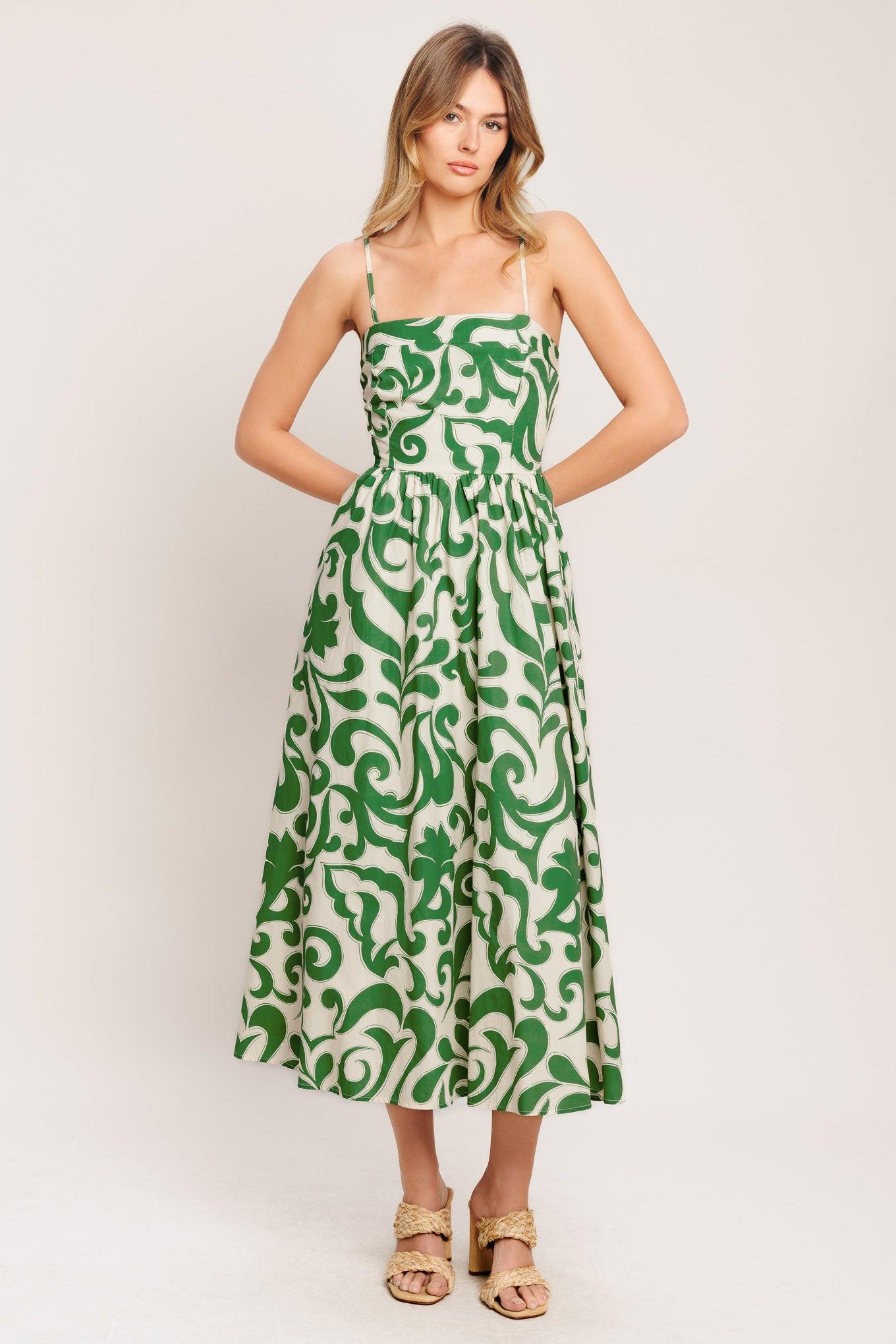ART NOUVEAU FLORAL WOVEN MIDI DRESS Flying Tomato