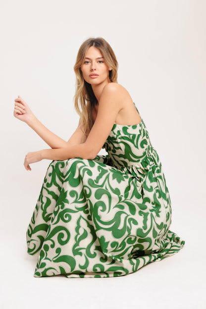 ART NOUVEAU FLORAL WOVEN MIDI DRESS Flying Tomato