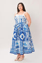 BLUE MAJOLICA CHARM WOVEN MIDI DRESS Flying Tomato