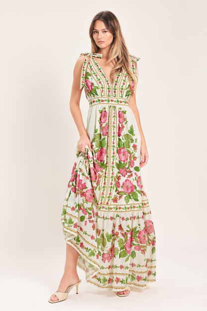 ROSE VINE ROMANCE WOVEN MAXI DRESS Flying Tomato