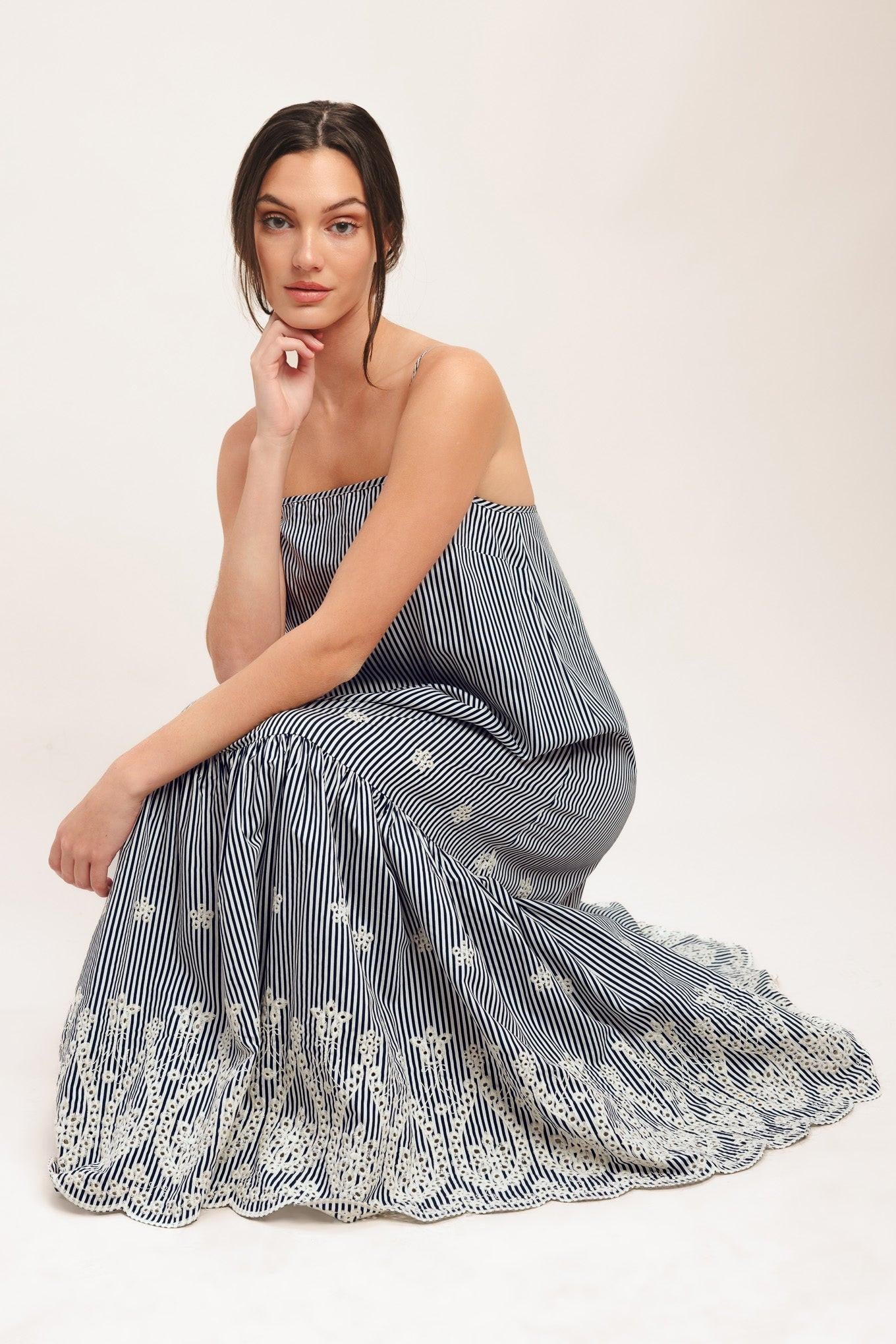 STRIPE COVE WOVEN MIDI DRESS Flying Tomato