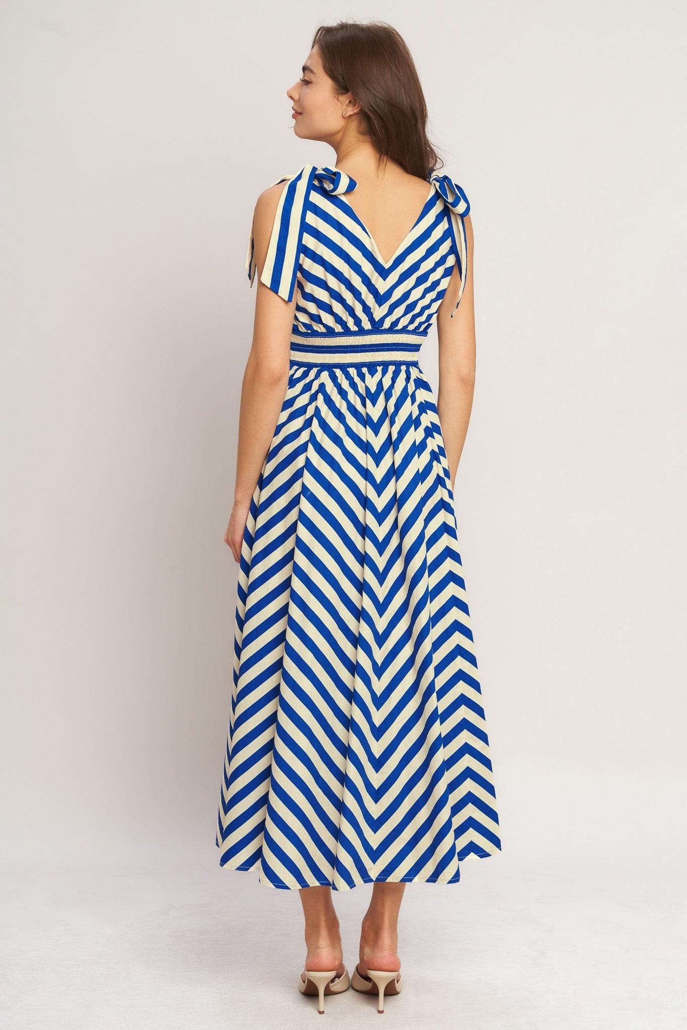 BLUE VOYAGE STRIPE WOVEN MIDI DRESS Flying Tomato
