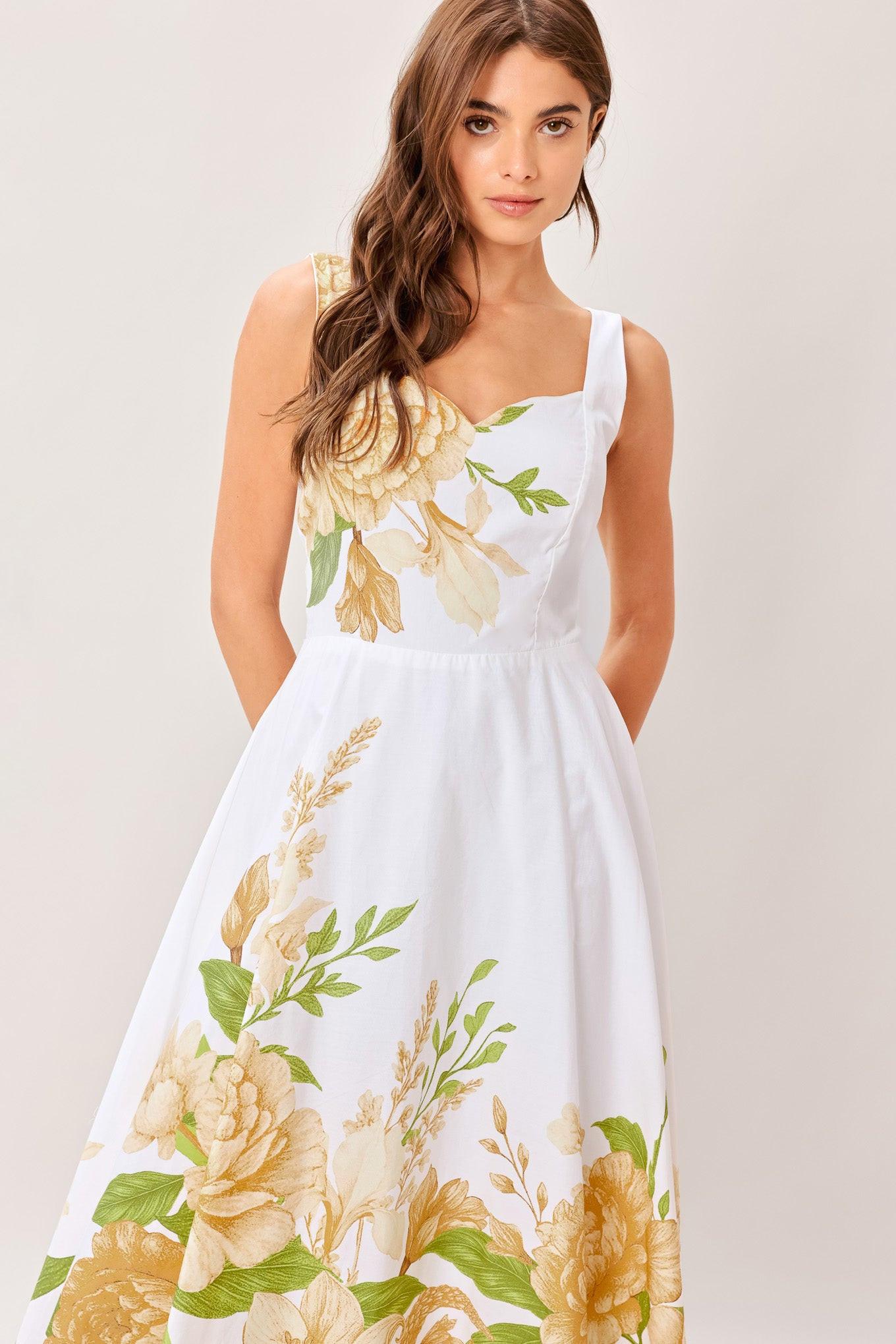 CREAM BOTANICA WOVEN MIDI DRESS Flying Tomato