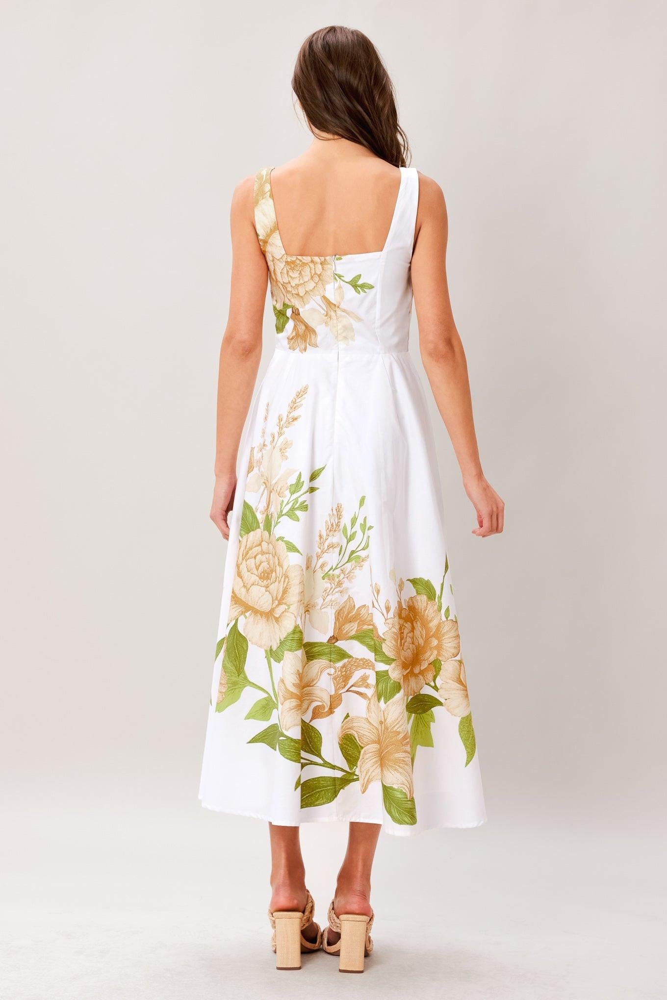 CREAM BOTANICA WOVEN MIDI DRESS Flying Tomato