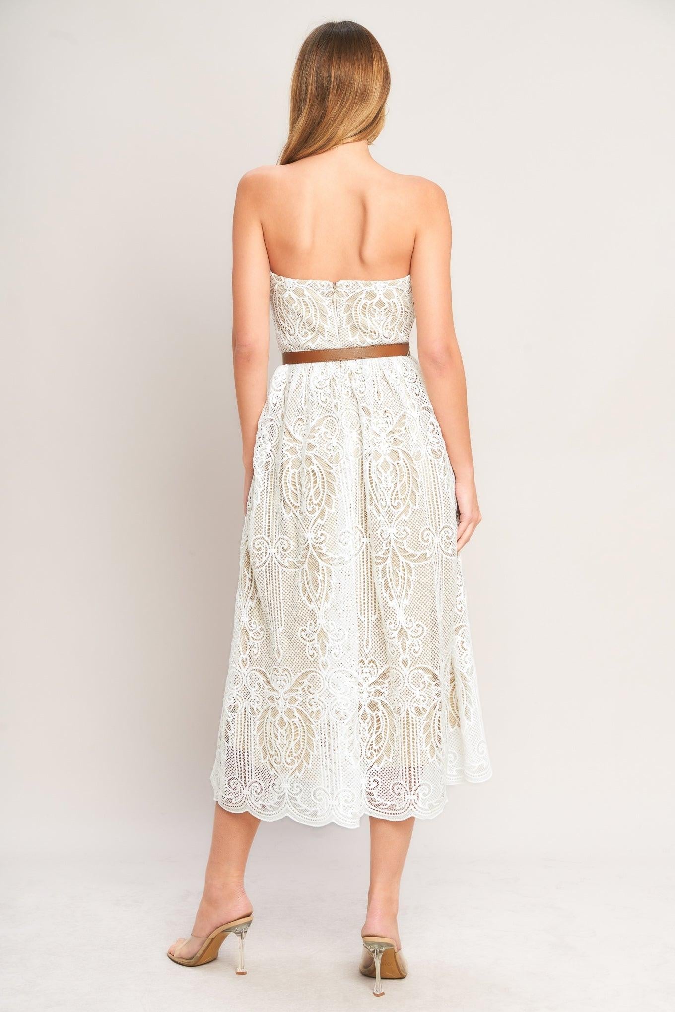 ELEGANT GARDEN WOVEN LACE MIDI DRESS Flying Tomato