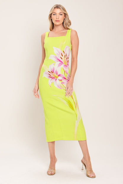 LUSH LIME WOVEN MIDI DRESS Flying Tomato