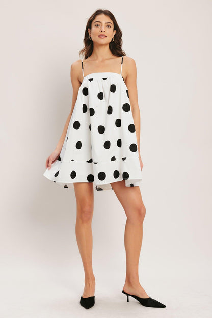 RUNWAY POLKA WOVEN MINI DRESS Flying Tomato