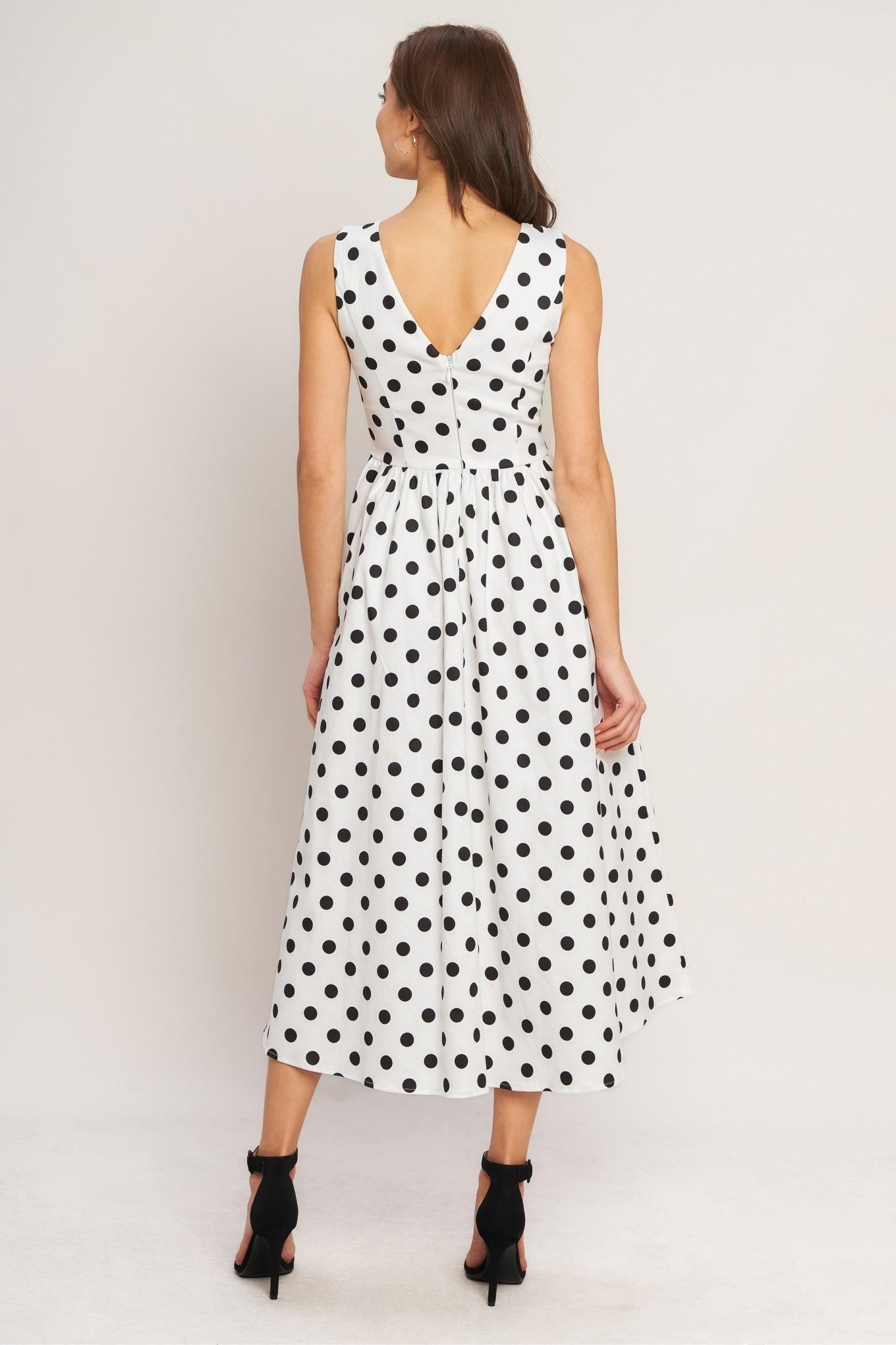 VINTAGE WHISPER POLKA WOVEN MIDI DRESS Flying Tomato