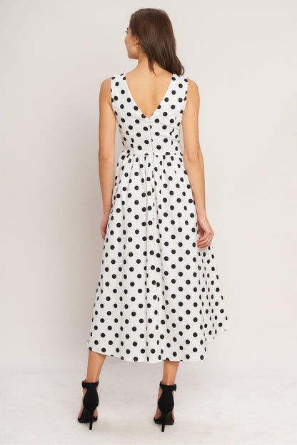 VINTAGE WHISPER POLKA WOVEN MIDI DRESS Flying Tomato