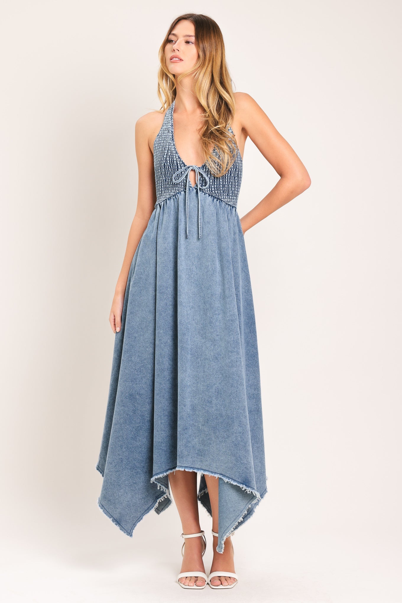 SWEET EMBRACE DENIM MIDI DRESS Flying Tomato