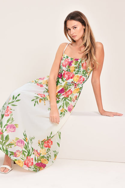 SHADOW FLORAL WOVEN MIDI DRESS Flying Tomato