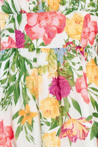 SHADOW FLORAL WOVEN MIDI DRESS Flying Tomato